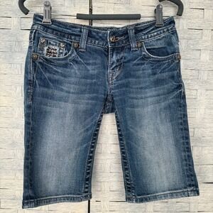 Miss Me Jeans 25 Embellished Sequins Denim Bermuda Shorts